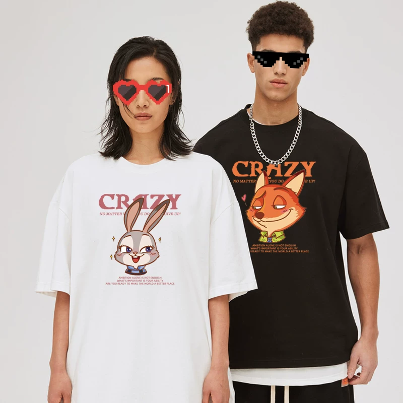 Хлопковая футболка с коротким рукавом, одежда для пары-мультяшек, oversize, для возлюбленного