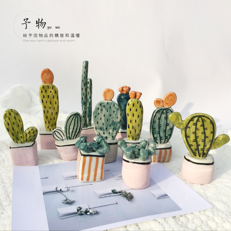 Yuwu)) Literature and Art Fresh Healing Department Jingdezhen Handmade Ceramic Cactus Nordic Modern Simple Desktop Decoration