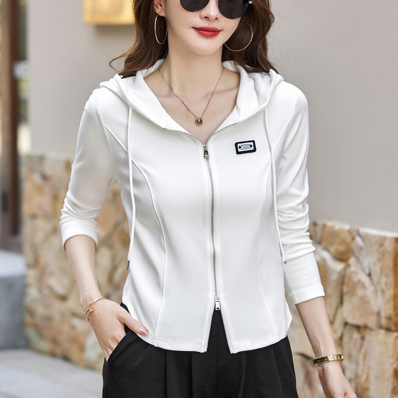 Pure Cotton Hooded Long-Sleeved T-Shirt for Women 2026 New Spring & Fall Sports Casual Sports Hoodie Double Zipper Cardigan Top Pure Cotton Hooded Long-Sleeved T-Shirt for Women 2026 New Spring & Fall Sports Casual Sports Hoodie Double Zipper Cardigan Top