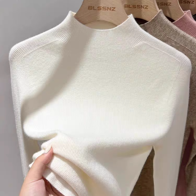 First-Line Ready-To-Wear ~ Soft and Cozy Baby Cashmere Sweater for Women, Half-Turtleneck, Slim-Fit, Wool Knit Base Layer