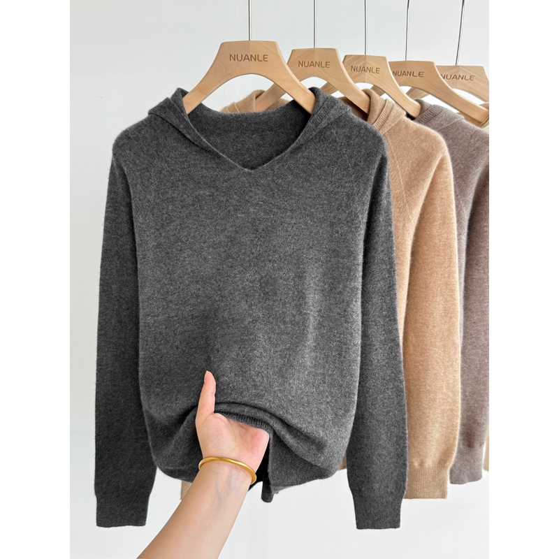 Ready-To-Wear ~ Soft and Cozy Hooded Cashmere Sweater for Women, Versatile for Autumn and Winter, Relaxed Fit Knit Wool Base Layer Sweater Ready-To-Wear ~ Soft and Cozy Hooded Cashmere Sweater for Women, Versatile for Autumn and Winter, Relaxed Fit Knit Wool Base Layer Sweater