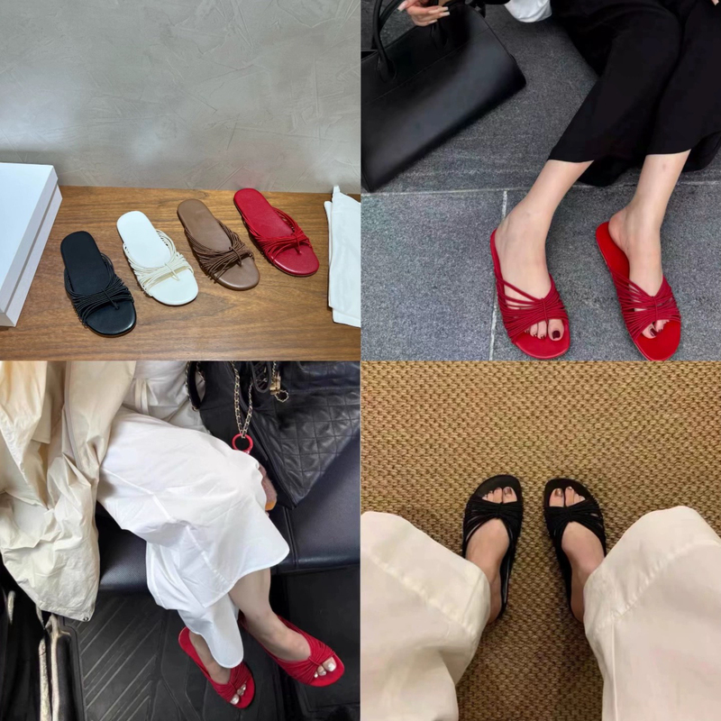 【Mu You Shoes】Handmade Goodyear Genuine Leather Sole R0W Lazy Minimalist Thin Strap Sheepskin Thong Flip-Flops for Women