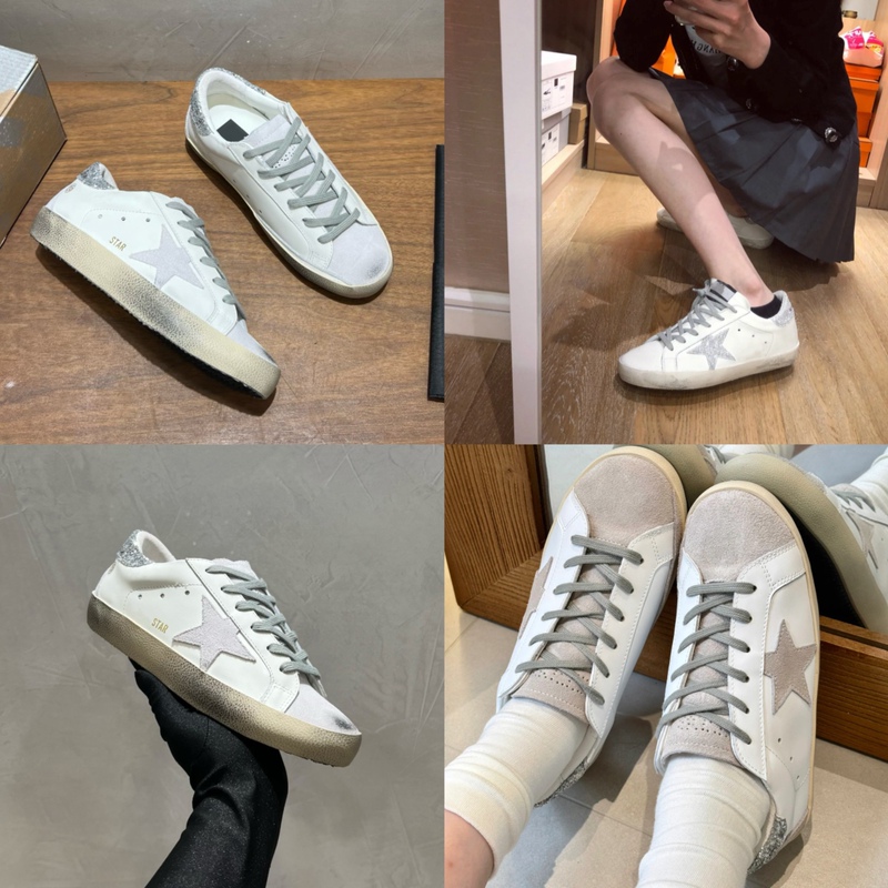 35.37.38.39 Size Gray Star Glitter Silver Tail Gb Distressed Worn Color Dirty Shoes with Hidden Height Increase Insole for Women