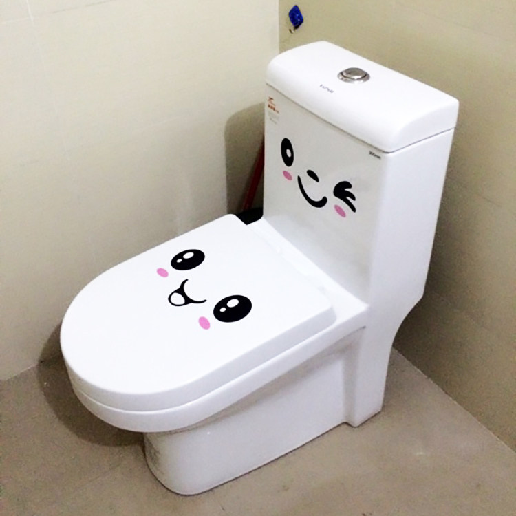 Removable emoticon smiley face toilet sticker art powder room waterproof sticker Toilet bathroom tile wall sticker