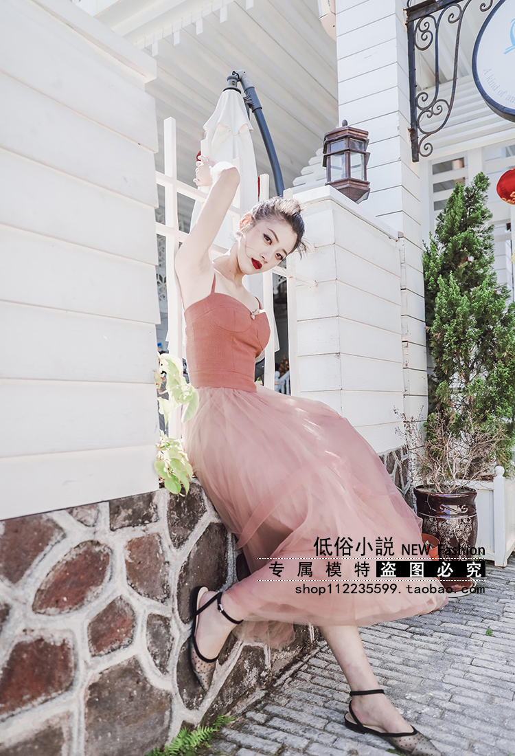 Tiểu thuyết Pulp, Diễn viên Ba lê, Chic, Retro, Nhẹ nhàng, Gió, Lưới, Thắt lưng, Váy dài, Siêu cổ tích dài đầm thun dài