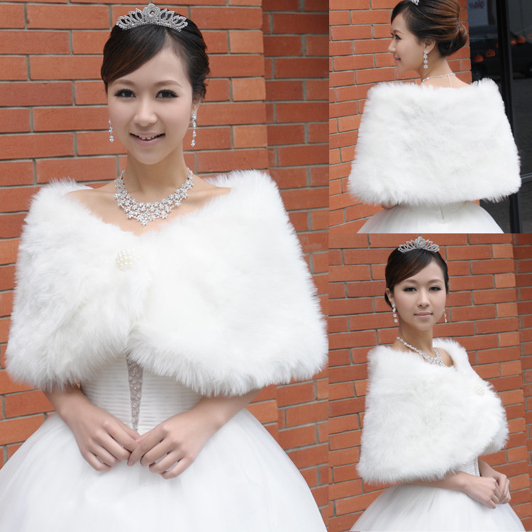 New Bride Hairy Shawl Dress Wedding Dress New Fur Cape Shoulder Qipao Spring Autumn Winter Money White Red