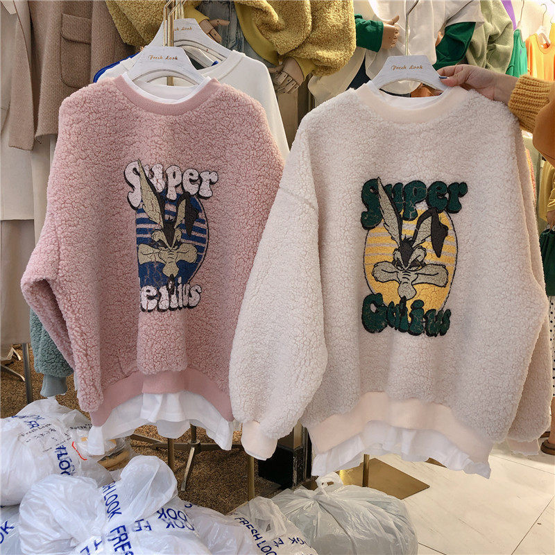 Pregnancy Woman Dress Autumn Winter Blouse Jacket 2020 New Korean Version Fun Printed Thick Cotton T Thickened Goat suede medium long version