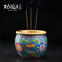 Gongde Square large enamel color dedicated to copper incense burner home antique cloisonne burning incense for Buddha incense
