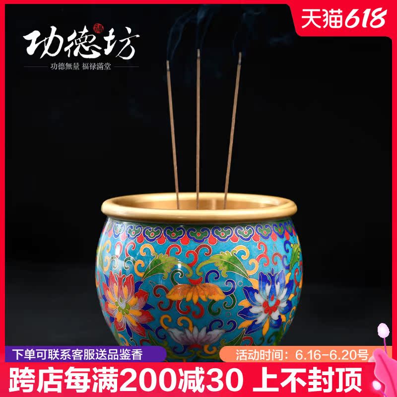 Gongde Square large enamel color copper incense burner for indoor antique cloisonne incense burner for Buddha incense burner