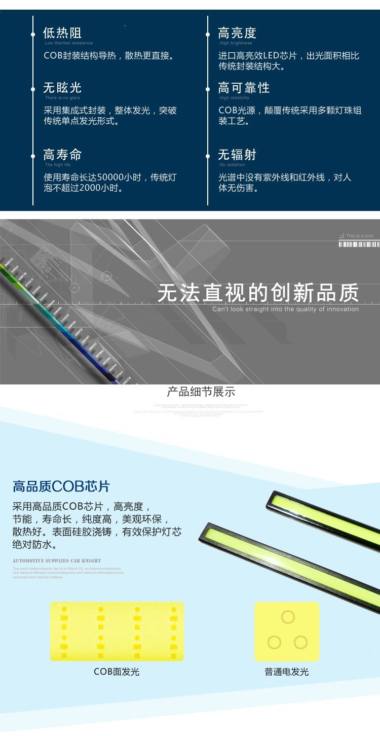 тюнинг фар 新款通用超薄日行灯大功率cob进口灯芯led日间行车灯超亮灯条高亮 Rhzm