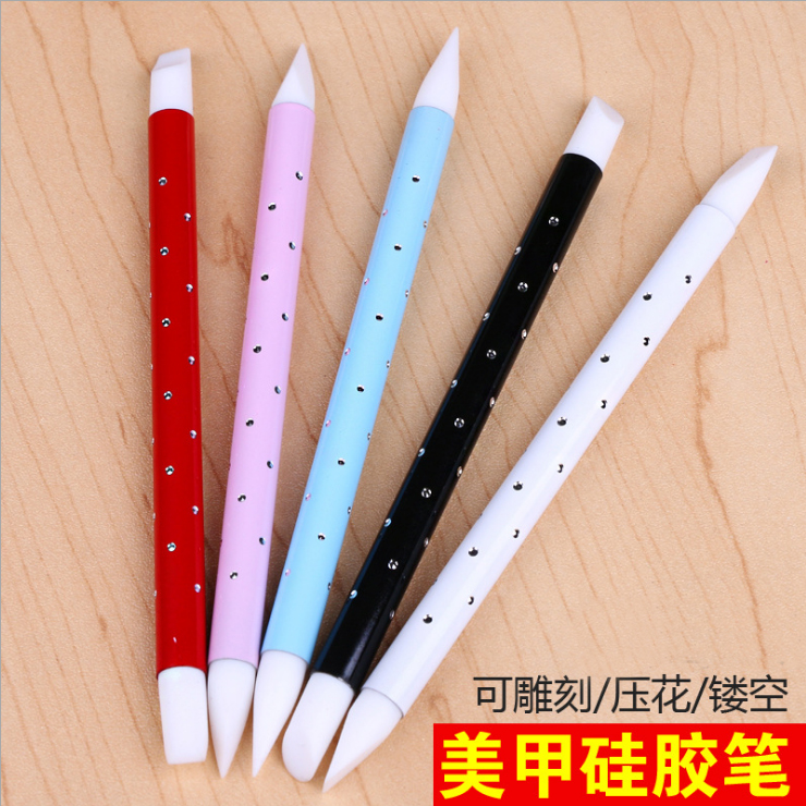 美甲工具双头硅胶笔镂空雕刻压花笔胶头双头软云锦闪粉笔美甲