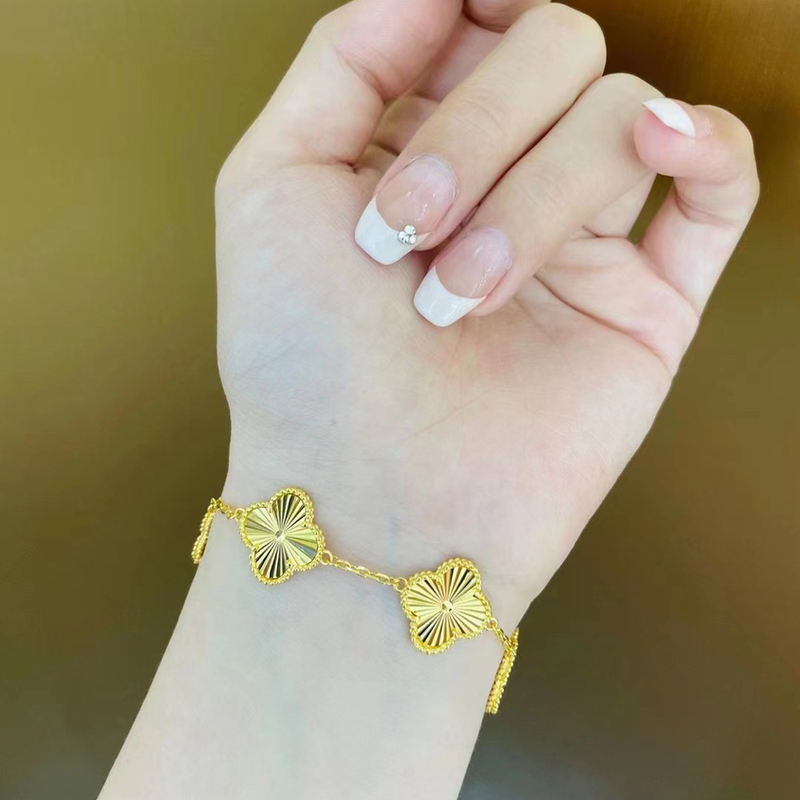 Shenzhen Shuibei Gold Four-Leaf Clover Bracelet for Women, Five-Leaf Lucky Clover Gold Bracelet, Valentine's Day Gift for Your Lover
