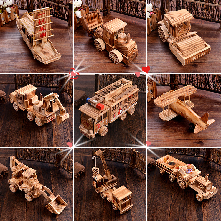 Hot-Selling Wooden Craft Ornaments from Tourist Attractions: Tractors, Excavators, Cranes, Fire Trucks, Mixers, Siege Vehicles