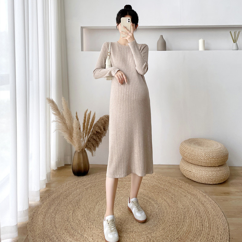 Pregnancy Woman Dress Winter Clothing Loose Sweater Medium Long Knit Undershirt Winter Inside Lap Dress Autumn Winter Outwear Skirt-Taobao