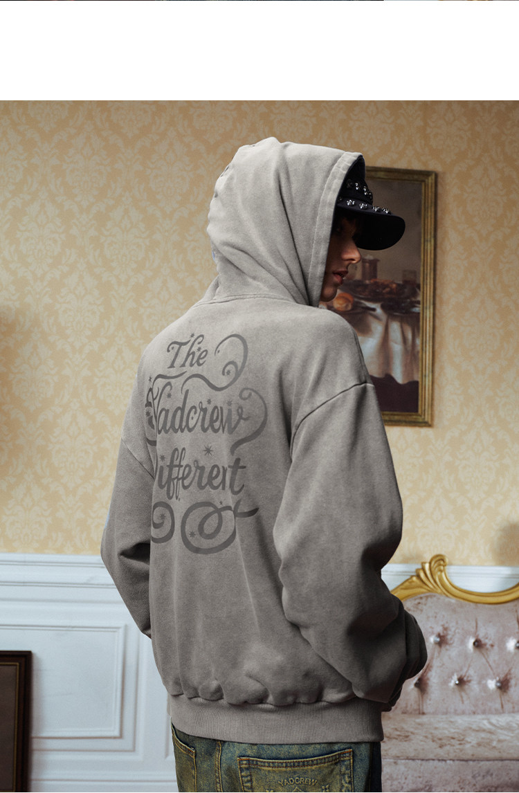 YADcrew Washed Grey Ruffle Zip-Up Hoodie