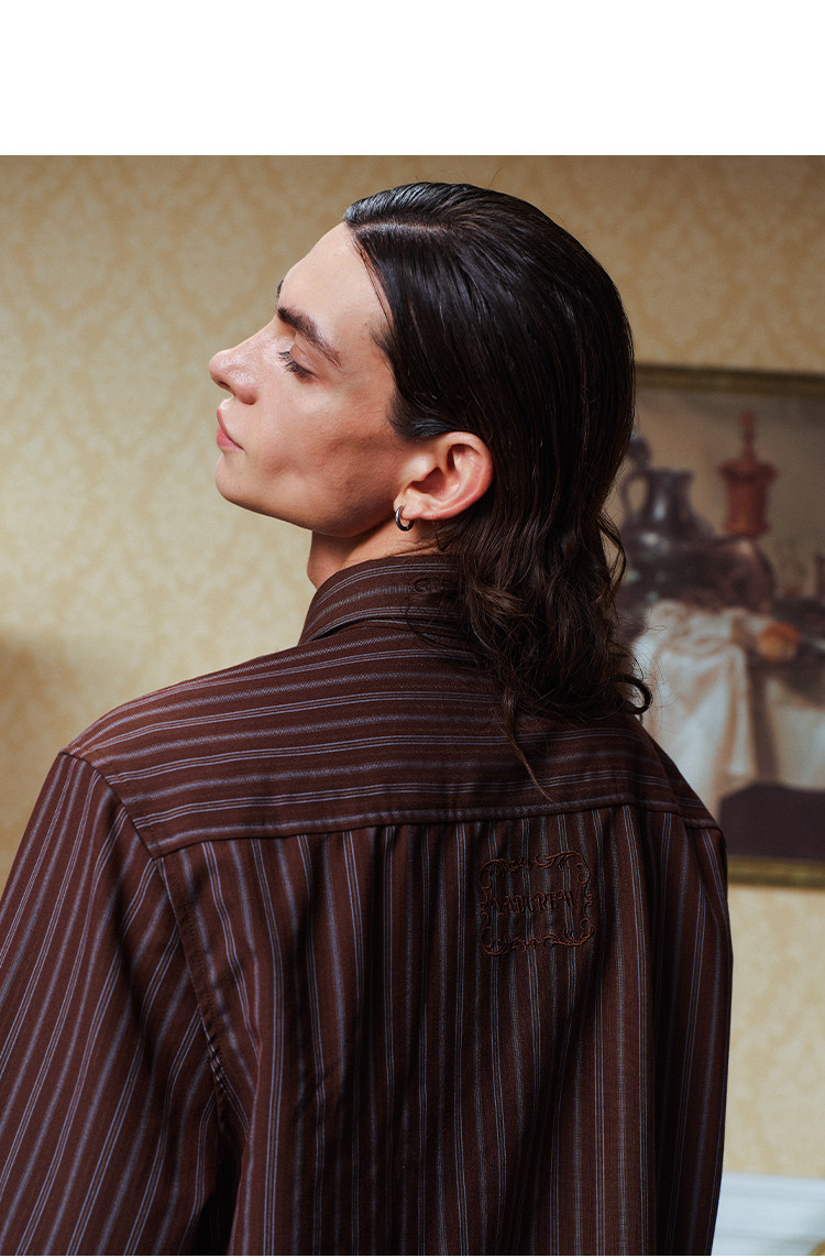 YADcrew Striped Ruffle Court-Style Shirt