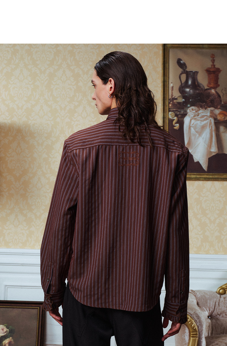 YADcrew Striped Ruffle Court-Style Shirt