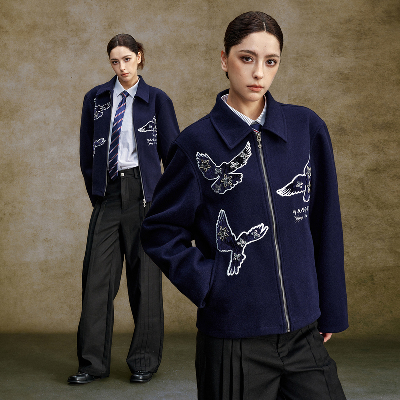 Rapeter Same Style & Quilted Thickened】Yadcrew Sequin Peace Dove Woolen Lapel Jacket Retro Coat Rapeter Same Style & Quilted Thickened】Yadcrew Sequin Peace Dove Woolen Lapel Jacket Retro Coat