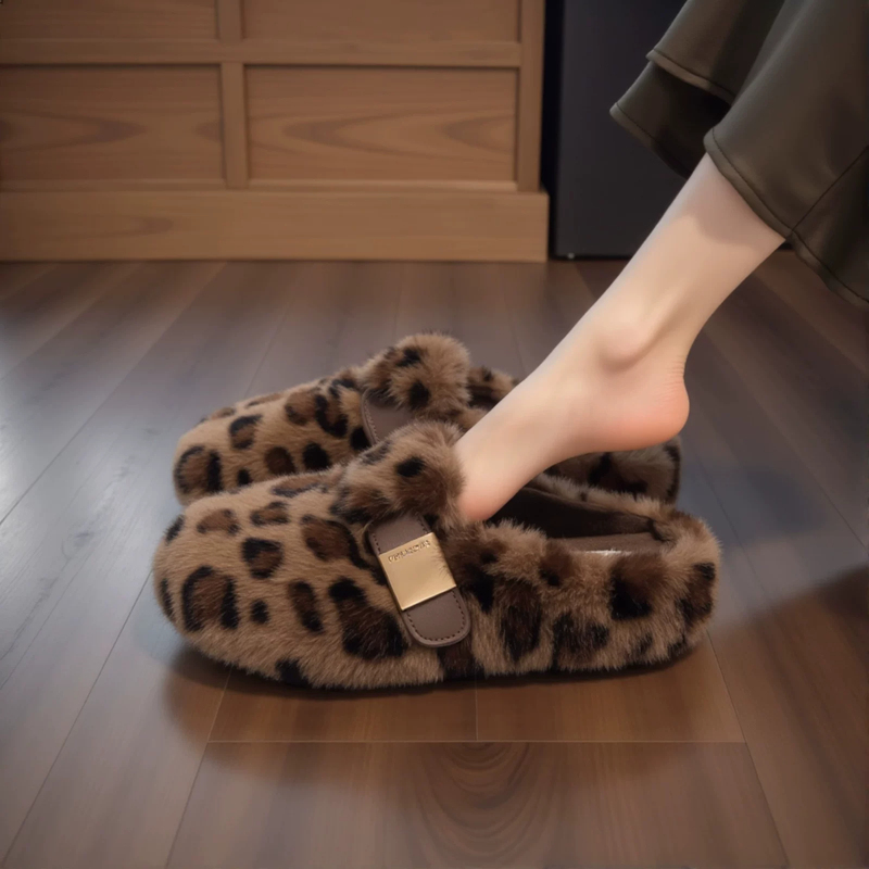 British Thick-Soled Leopard Print Birkenstock-Style Slippers for Women, Winter 2026 New Model, Fleece-Lined Slip-On Closed-Toe Half-Cotton Slippers British Thick-Soled Leopard Print Birkenstock-Style Slippers for Women, Winter 2026 New Model, Fleece-Lined Slip-On Closed-Toe Half-Cotton Slippers