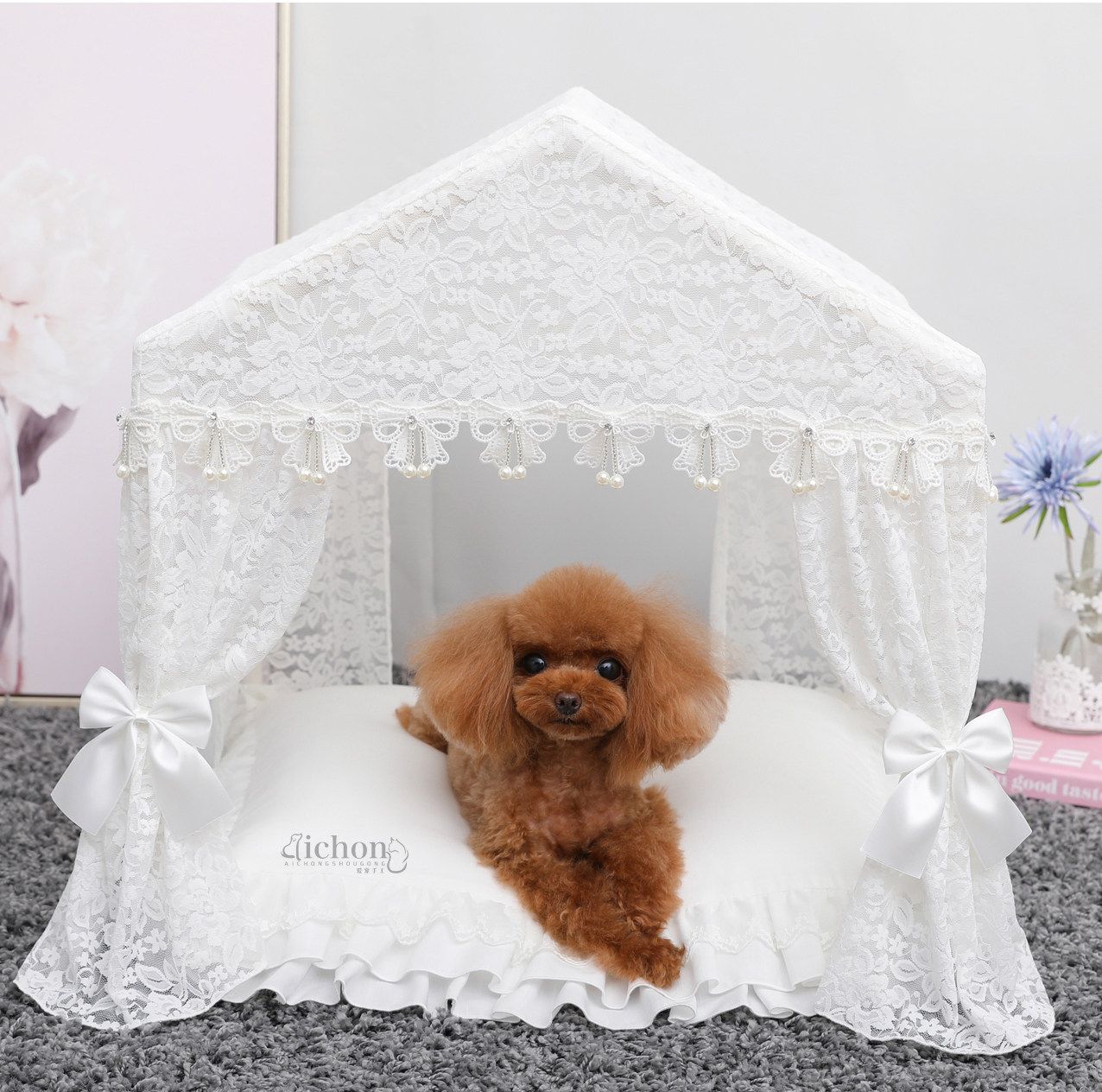 Original lace kennel summer pet house tent removable and washable cat kennel kennel four seasons universal small dog teddy