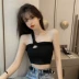 Châu Âu và Mỹ retro dây áo yếm của phụ nữ mặc ngoài của phụ nữ thủy triều jumper sexy hiển thị rỗng ngực màu đen quây ống trên cùng - Áo ba lỗ