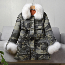 Fox fur collar down jacket womens long Korean version of Slim off liner 2021 Winter new denim coat tide