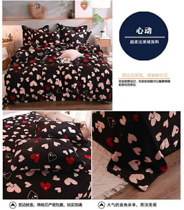 Nhung nhung bốn mảnh dày mùa đông Fale nhung hai mặt chăn trải giường flannel ấm áp ba mảnh chăn drap gối nệm