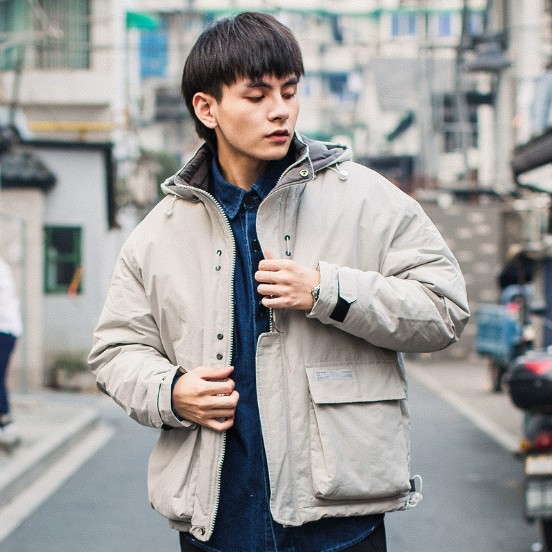 BOLM ban đầu / mùa đông Nhật Bản các cặp vợ chồng ngắn áo khoác đệm nam áo khoác màu xám thanh niên thủy triều thương hiệu áo khoác độn - Bông