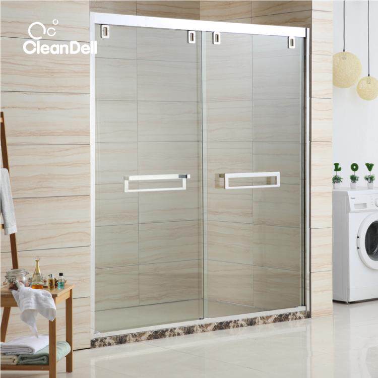 Herringbone shower room partition Customized 304 stainless steel bathroom mobile door bath room tempered glass bath screen