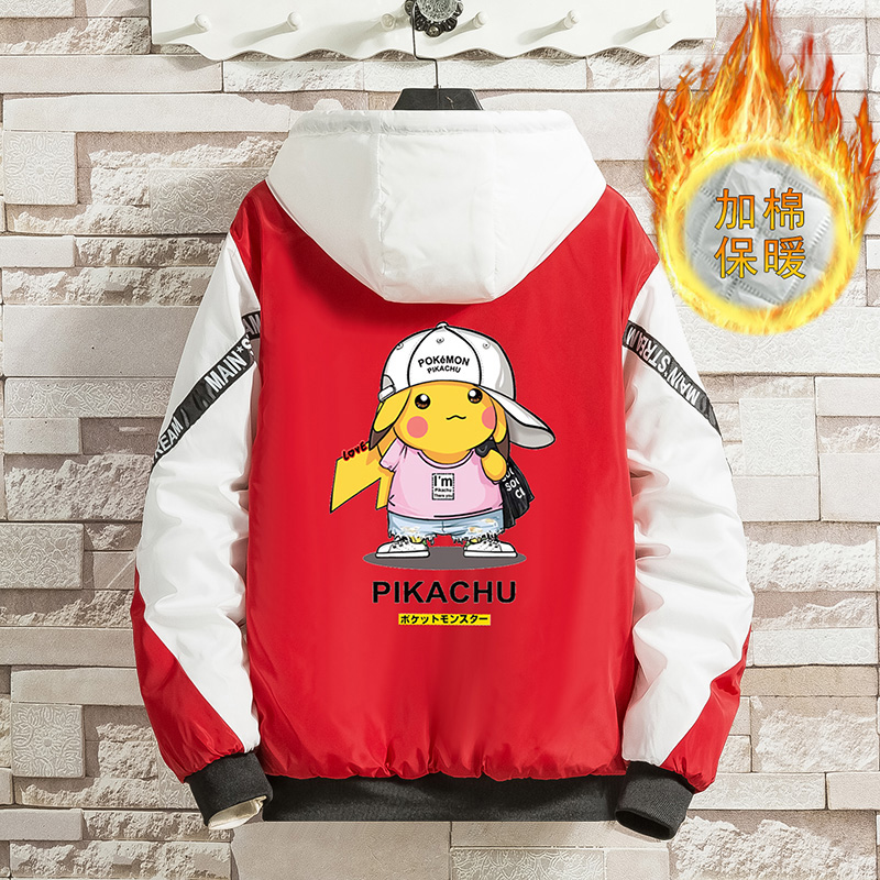 Pikachu mùa thu và mùa đông chung vài bộ trang phục hoạt hình bông quần áo xu hướng áo khoác mùa đông sinh viên xu hướng áo khoác thương hiệu quần áo nam