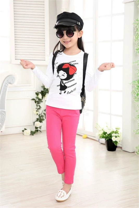 Mùa xuân và mùa thu Mới 8 bé gái 9 Áo dài tay cotton 10T Áo sơ mi Hàn Quốc áo phông trẻ em lớn 12 tuổi nữ sinh áo sơ mi 7