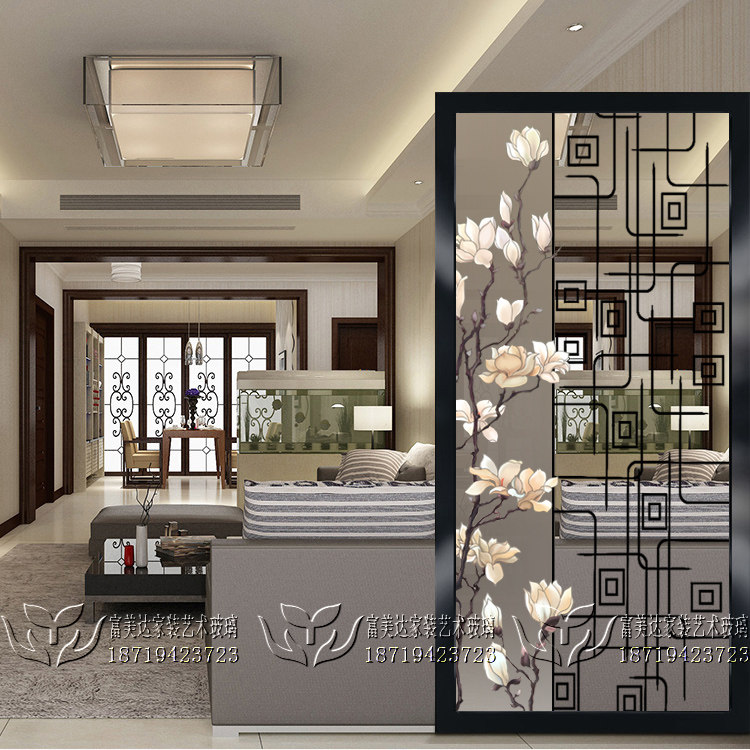 3D New Chinese art glass hollow screen wind scrub light transmitted living room mask double - sided tempered corn pattern