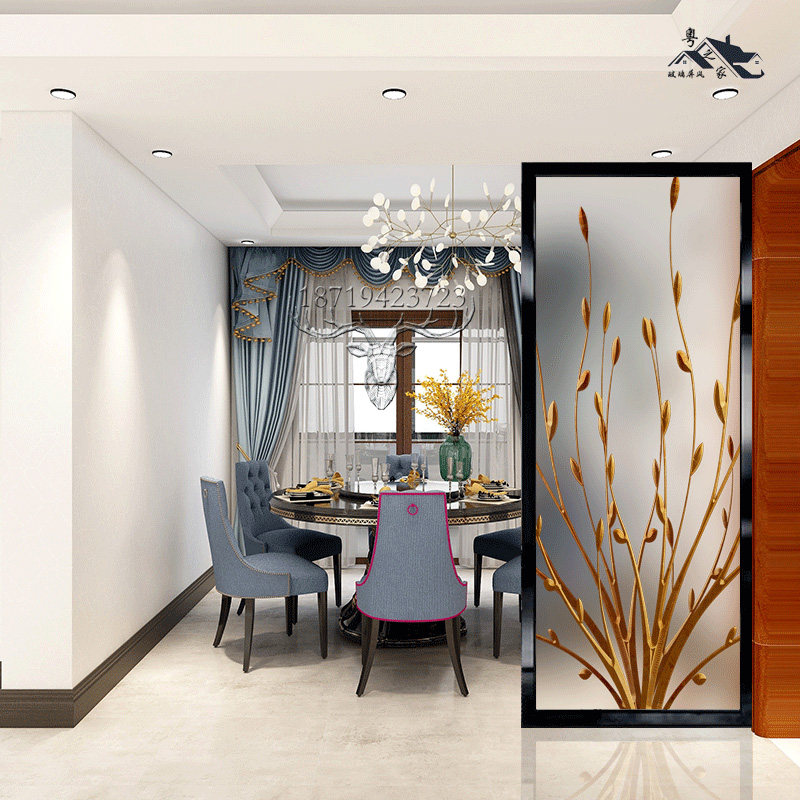 Living room screen partition wall tempered art glass porch painting decoration powder room shelter light luxury simple modern