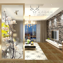Double-sided tempered frosted transparent screen art glass porch modern simple aisle painted 3D Magnolia