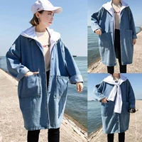 Mùa thu phiên bản Hàn Quốc của áo gió BF phần dài áo gió denim 200 pound chất béo MM cộng với phân bón áo khoác denim lỏng lẻo áo lông cừu