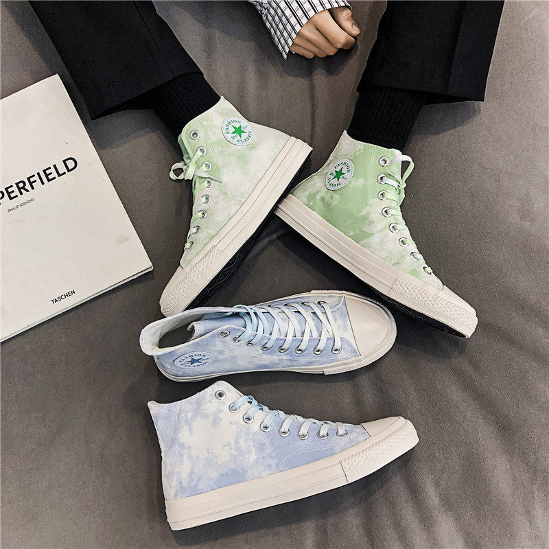 2022 Spring Summer New Shoes Canvas Shoes Men's High Cylinder Hand-painted Graffiti Student Tide Shoes Han Edition Casual 100 Hitch Shoes