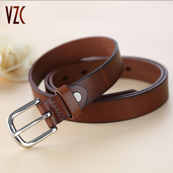 Belt for women genuine leather first layer pure cowhide belt for women thin casual simple versatile Korean pin buckle with skirt jeans belt