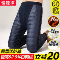 Hengyuanxiang down pants men plus velvet padded cotton pants for middle-aged and elderly people to wear high-waisted northeast wool pants winter warm pants
