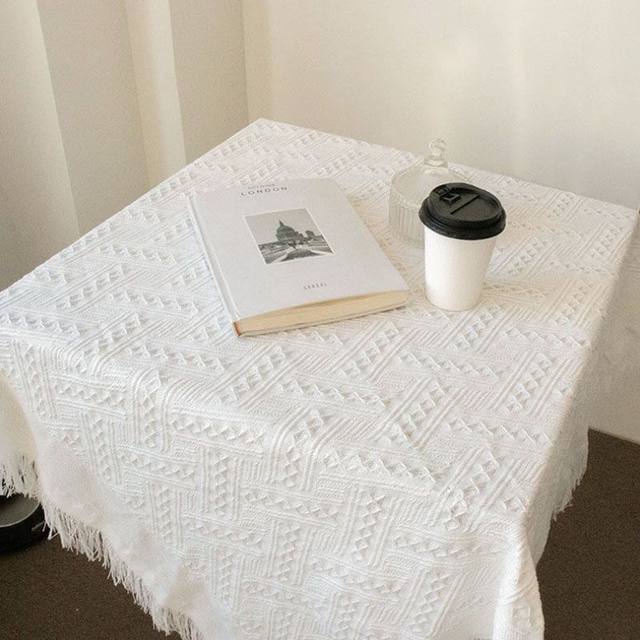 Nordic coffee table mat tablecloth INS style white bedside table cloth cover rectangular table round tablecloth dustproof cover cloth table mat