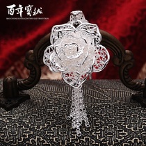 Centennial Baocheng Rose Silk Foot Silver Necklace Womens Retro Palace National Style Pendant