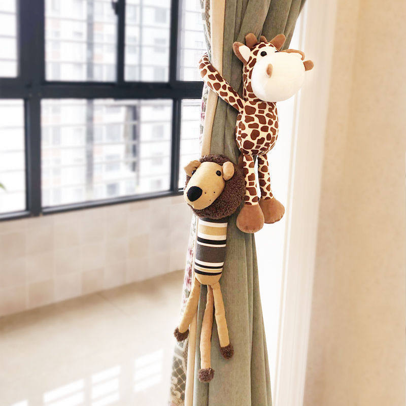 Cartoon Curtain Tiebacks, Curtain Straps, a Pair of Animal Figurines, Children's Room Decorations, Animal-Shaped Curtain Decorations