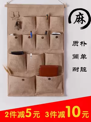 Storage bag behind the door Hanging bag Wall hanging cotton linen fabric dormitory artifact Mobile phone wall-mounted finishing multi-layer storage bag