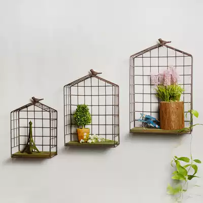Creative ins Nordic wrought iron shelf home shop partition wall wall hanging frame wall wall decoration vintage bird cage