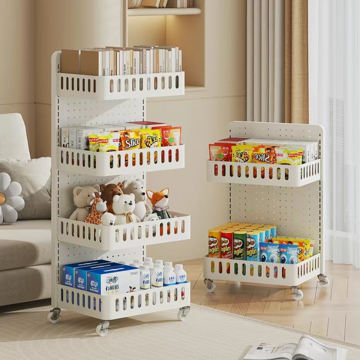 Trolley rack floor-standing multi-layer kitchen mobile storage rack snack rack household baby products hole plate rack