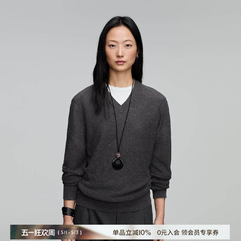 Opicloth/Opic Lyocell Linen Blend V-Neck Loose Casual Knitted Bottoming Shirt Long-Sleeved T-Shirt