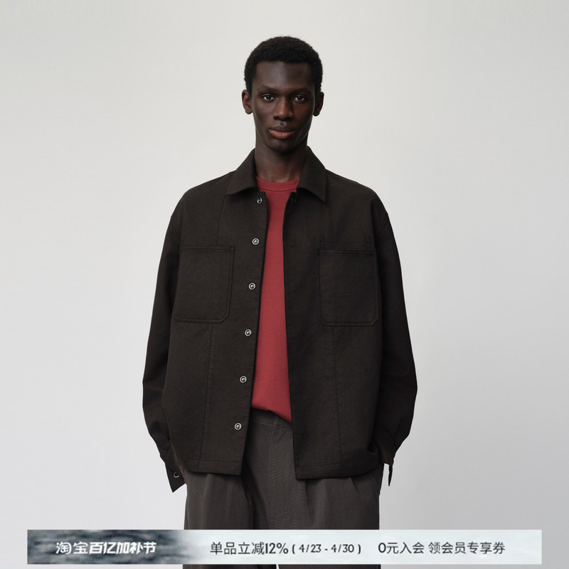 Opicloth/Opic Retro 270g Cotton Blend Lapel Loose Patch Pocket Work Shirt Style Casual Jacket