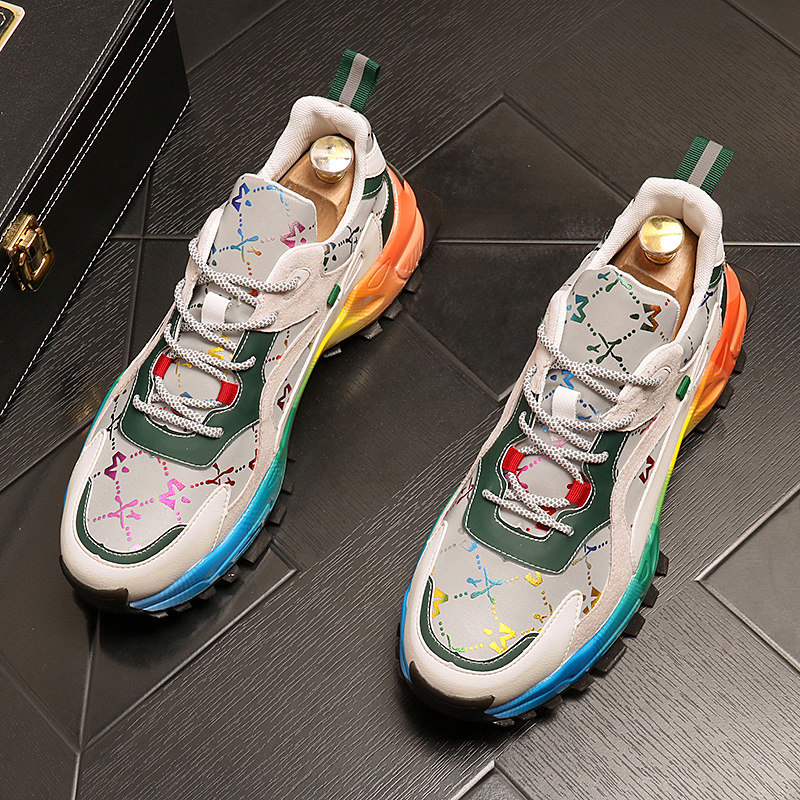 European station colorful daddy shoes men's British leather thick-soled heightening casual shoes personality color matching tide brand men's shoes