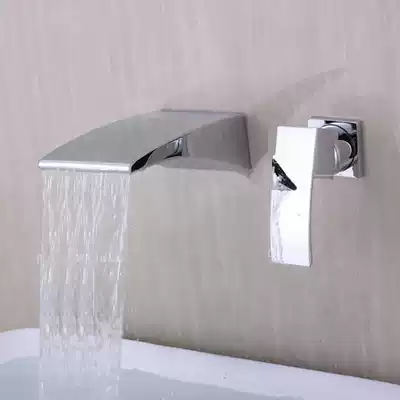 Chrome-plated waterfall wall buried Wall double hole double single three-piece bathroom dressing room of hot and cold water faucet