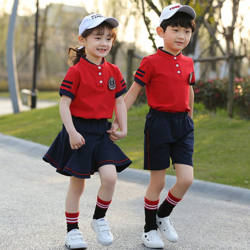 Kindergarten Landscaped Summer College Wind Children School Uniform Sportswear Short Sleeve Suit Elementary School Kids Red Class Clothes Summer Clothes