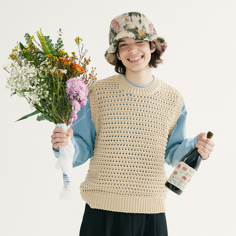 Norybrand Fishnet Design Round Neck Handmade Knitted Vest Top Sleeveless Sweater Knitwear Cleanfit